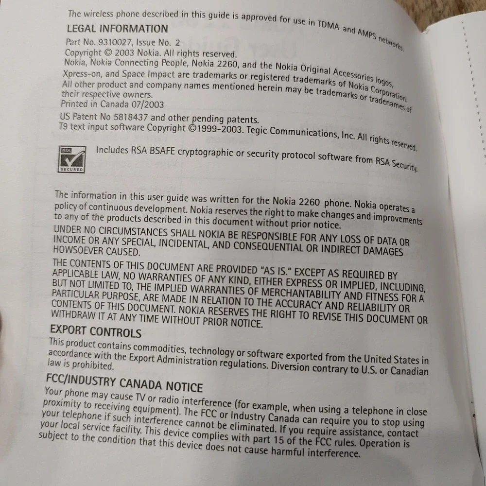 Genuine Original OEM Manual User's‎ Guide Nokia Cell Phone 2260 English 2003